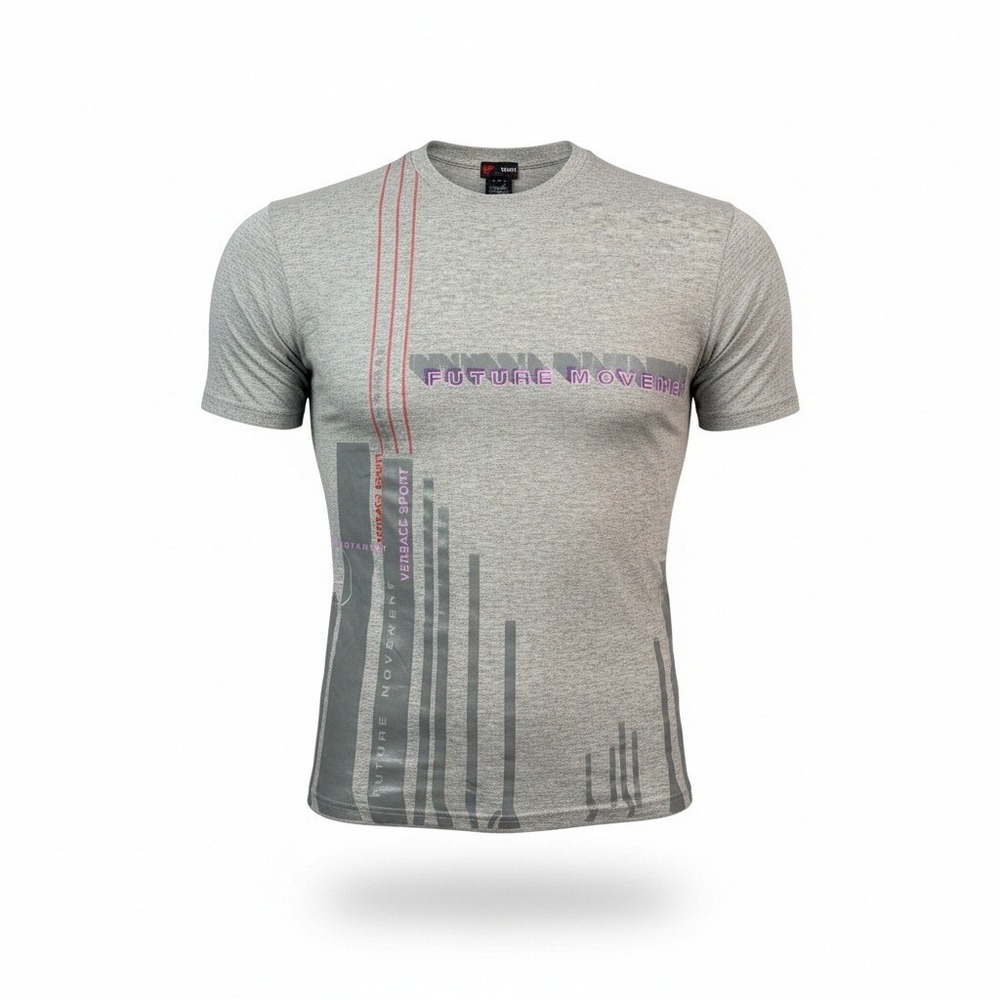 Vintage Versace Sport Mens Future‎ Movement Graphic T-Shirt Grey XXXL